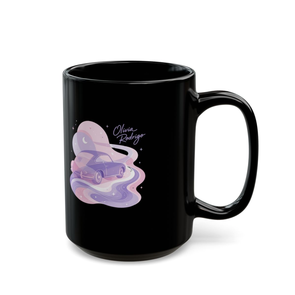 Olivia Rodrigo "dreamy nostalgia." Black Mug - alternate angle 5, merchandise