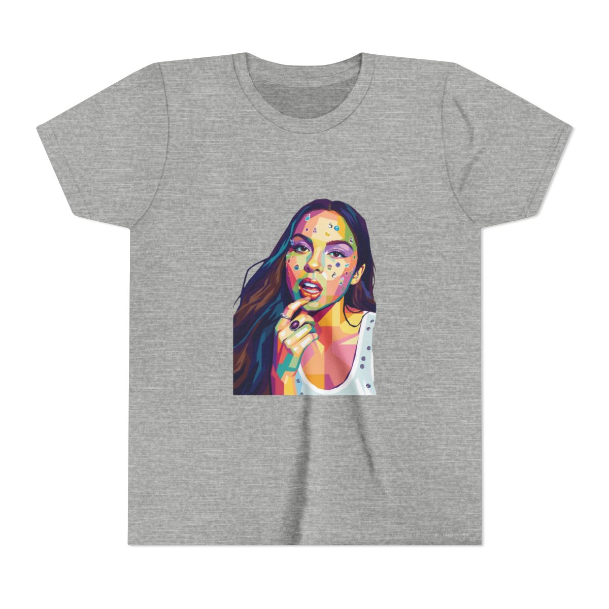 Fan Art Olivia Rodrigo in pop art style Kids T Shirt - alternate angle 5, merchandise