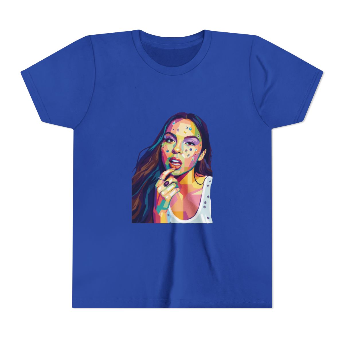 Fan Art Olivia Rodrigo in pop art style Kids T Shirt - alternate angle 2, merchandise