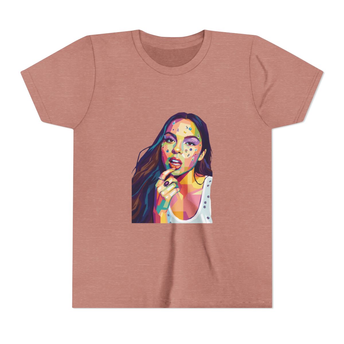 Fan Art Olivia Rodrigo in pop art style Kids T Shirt - alternate angle 2, merchandise