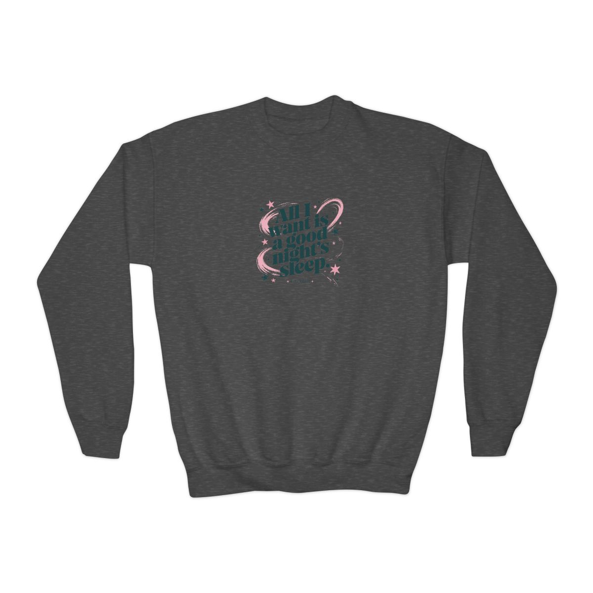 Olivia Rodrigo "All I want is a good night’s sleep." Kids Crewneck - alternate angle 2, merchandise