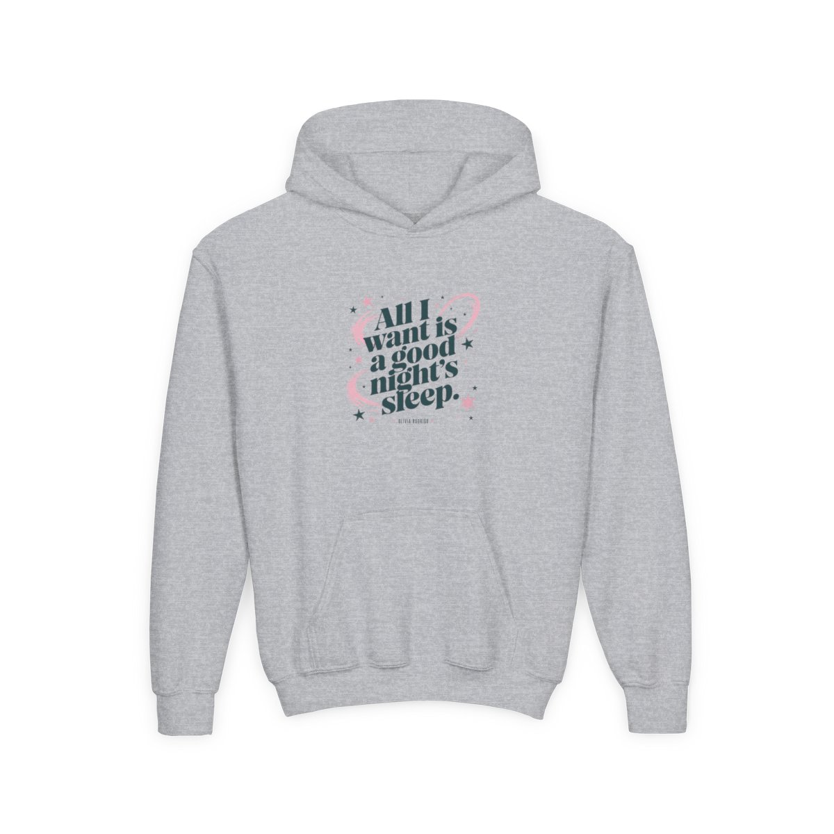 Olivia Rodrigo "All I want is a good night’s sleep." Kids Hoodie - alternate angle 2, merchandise