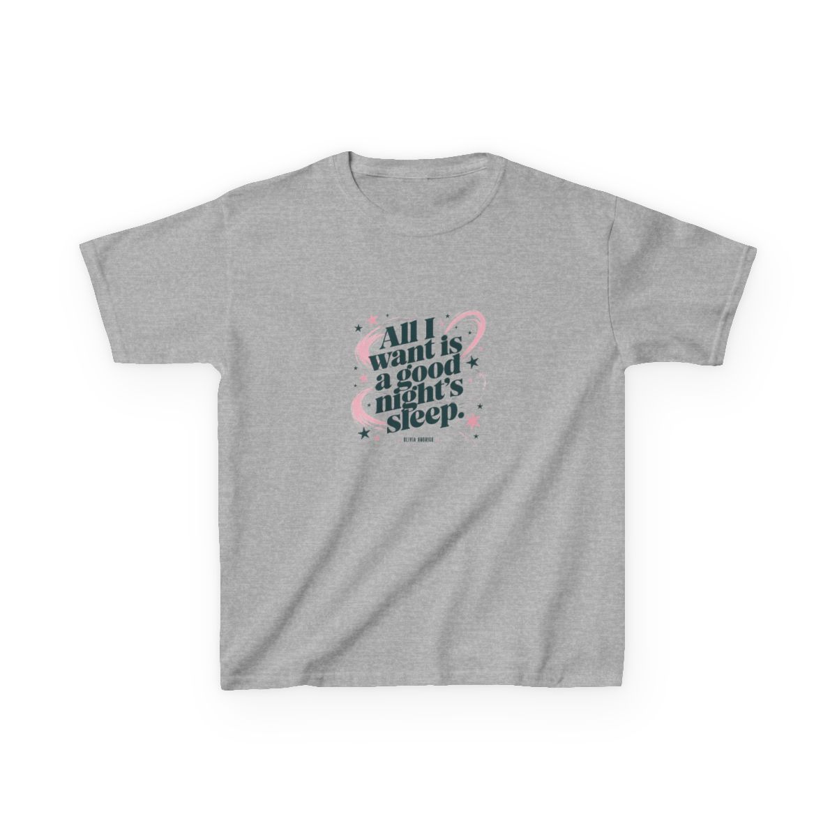 Olivia Rodrigo "All I want is a good night’s sleep." Unisex Kids Tee - alternate angle 2, merchandise