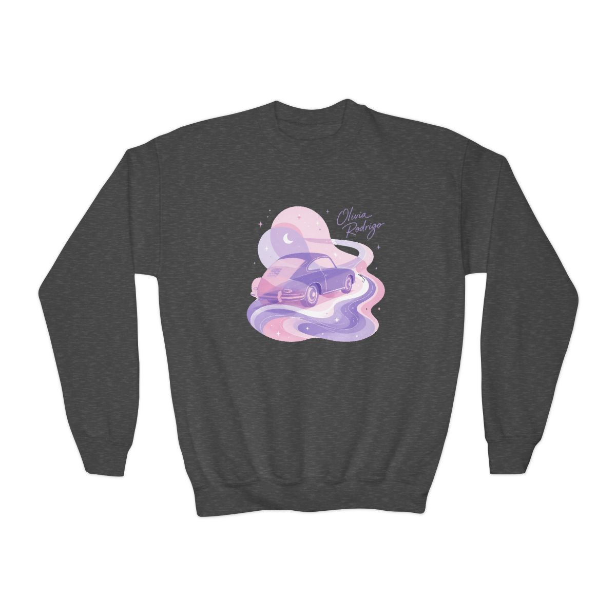 Olivia Rodrigo "dreamy nostalgia." Kids Crewneck - alternate angle 2, merchandise